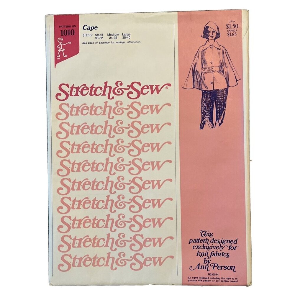 Stretch & Sew  1010 Cape UNCUT FF Chic MCM Pointed Collar Bust 30-40" Buttons